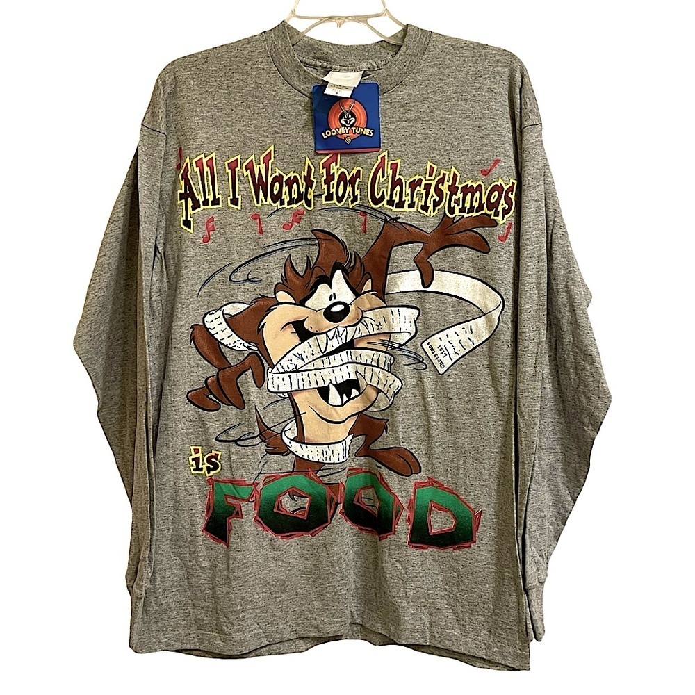 Looney Tunes Dead Stock Tasmanian Devil Gray T-shirt Long Sleeve single Stitch M